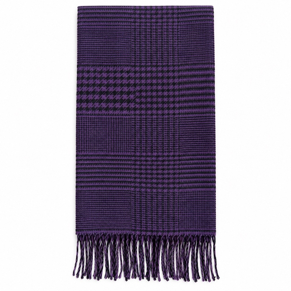 Italy Design Glen Plaid Scarf Womens Unisex Purple Cashmere Blend Preppy Luxury